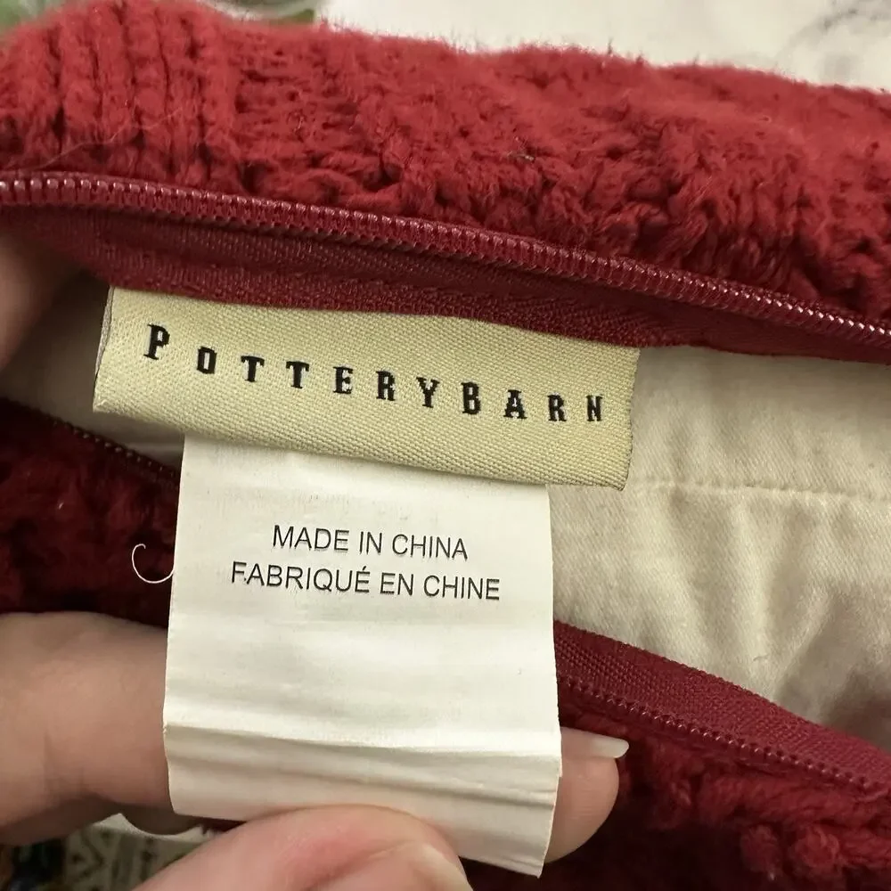 Pottery Barn Sweater Knit Throw Pillow New Red Cover Down Fill Insert 20x20